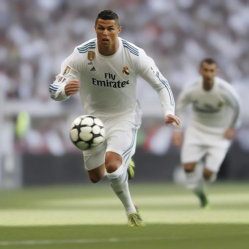 Ronaldo đang chạy nước rút trong một trận đấu của Real Madrid