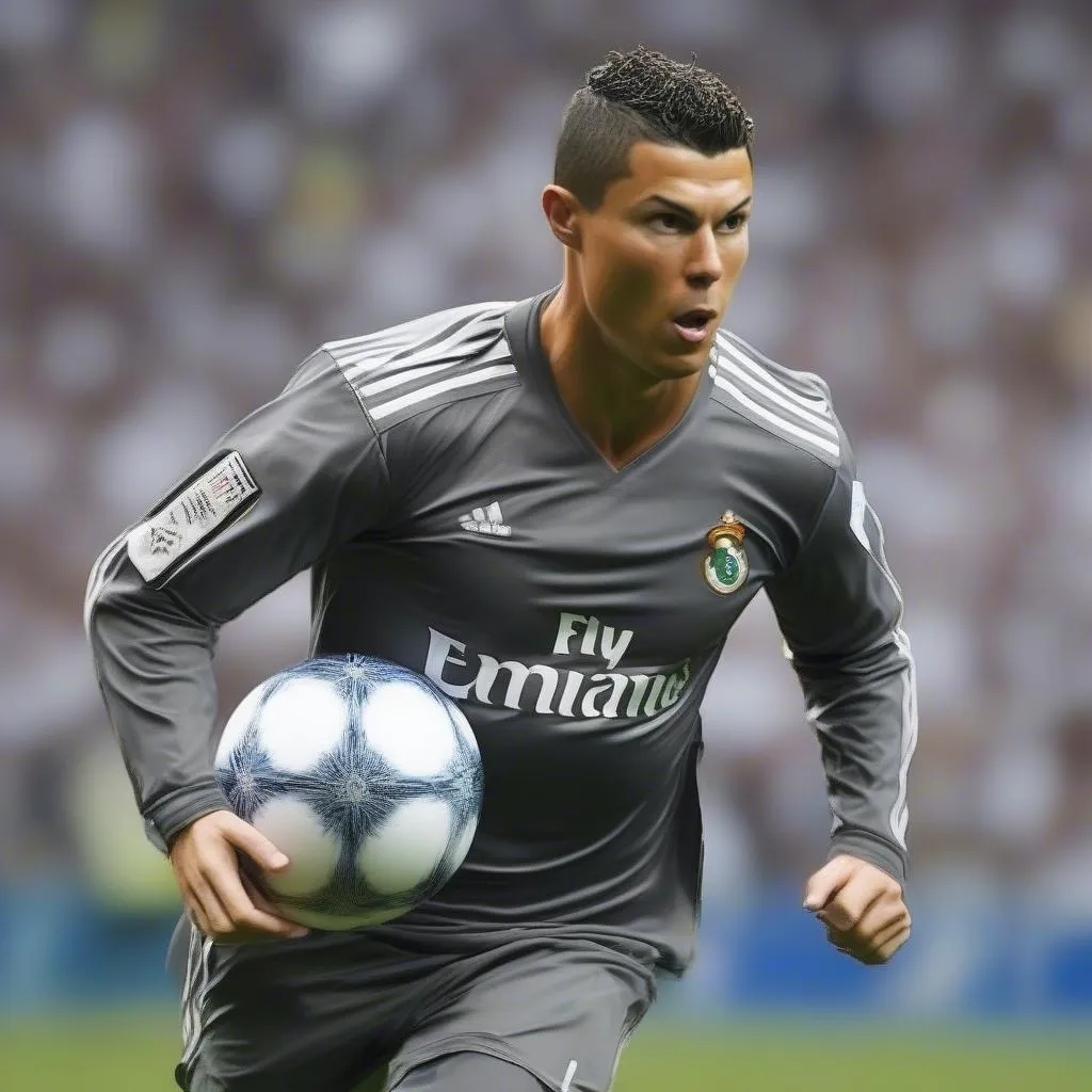 Ronaldo chạy nhanh trên sân bóng đá