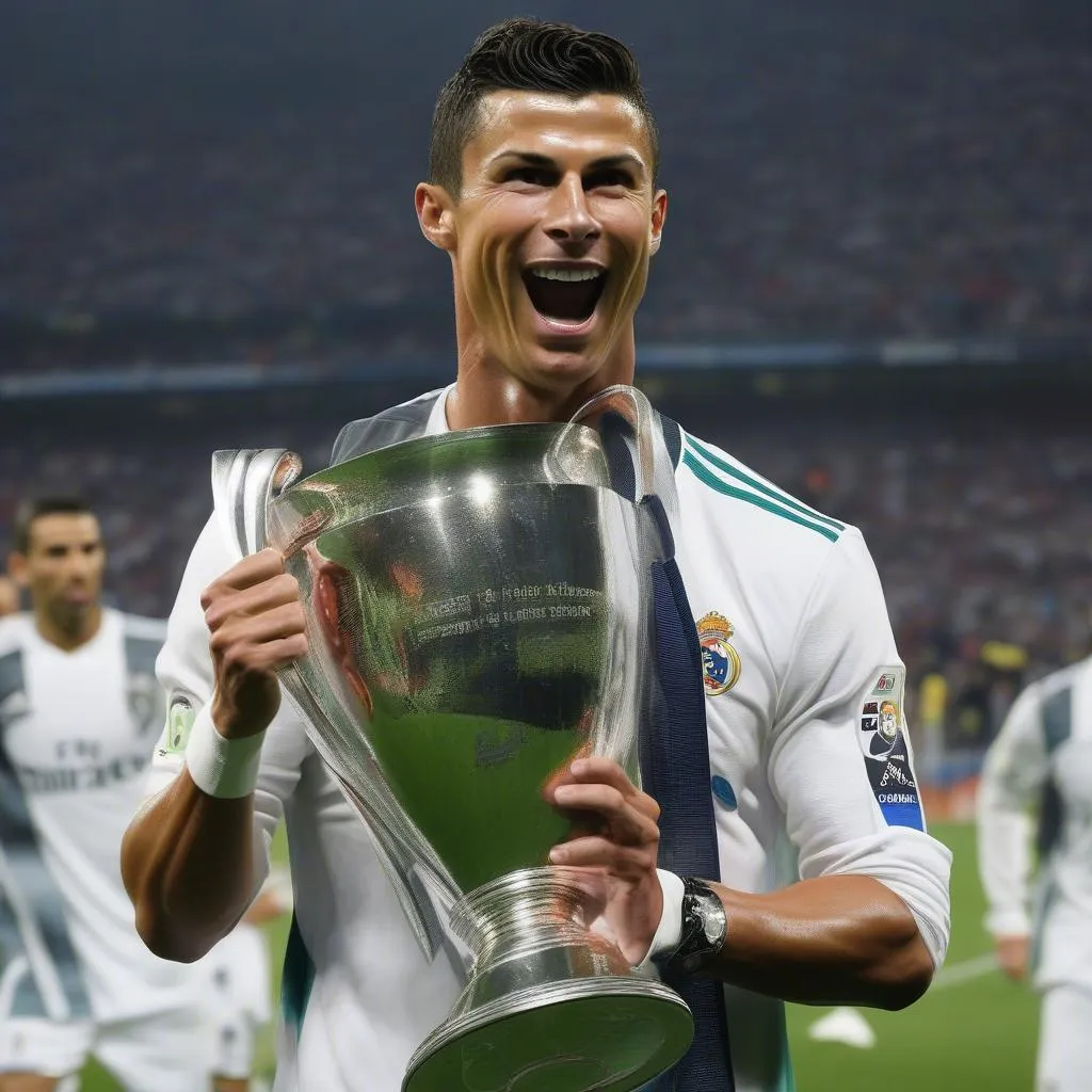 Cristiano Ronaldo nâng cao chiếc cúp Champions League - minh chứng cho sự nghiệp đỉnh cao của siêu sao bóng đá