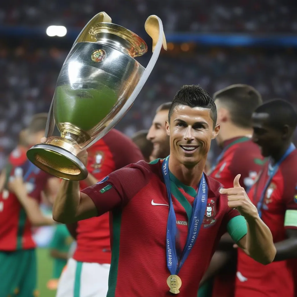 Ronaldo nhận cúp vô địch Euro 2016 từ tay chủ tịch UEFA