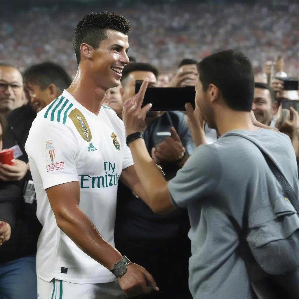 Ronaldo chụp ảnh cùng fan