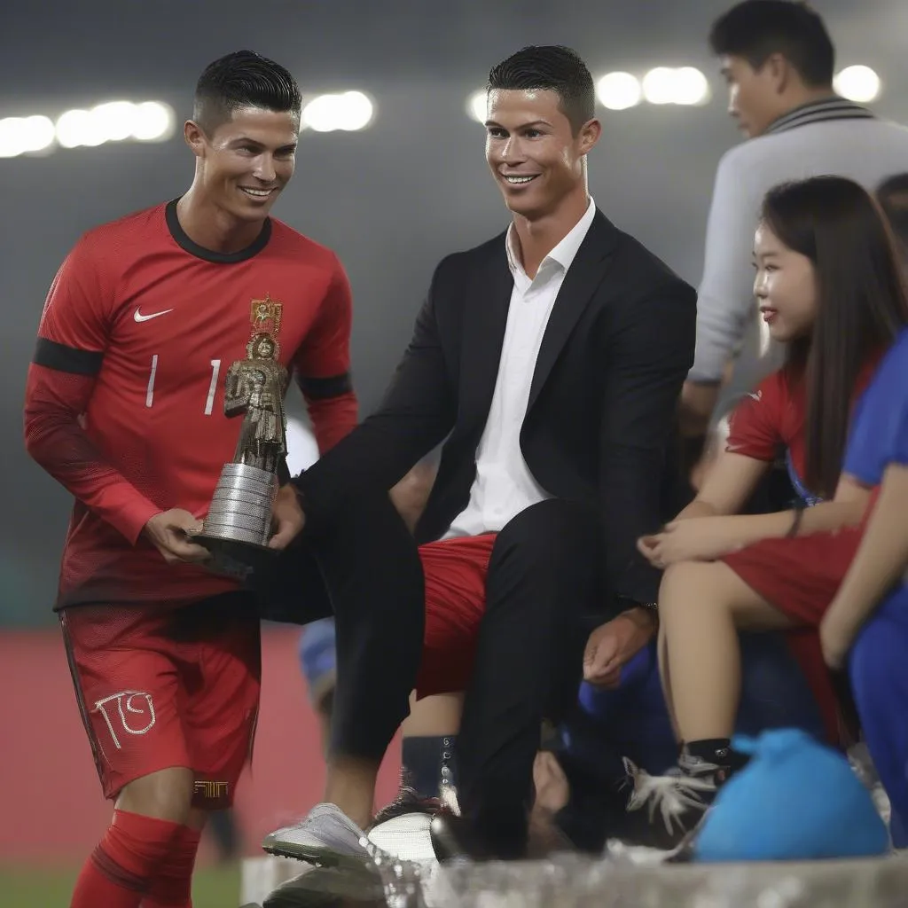 Cristiano Ronaldo và Công Phượng, hai cầu thủ tài năng, cùng là thần tượng của giới trẻ Việt Nam