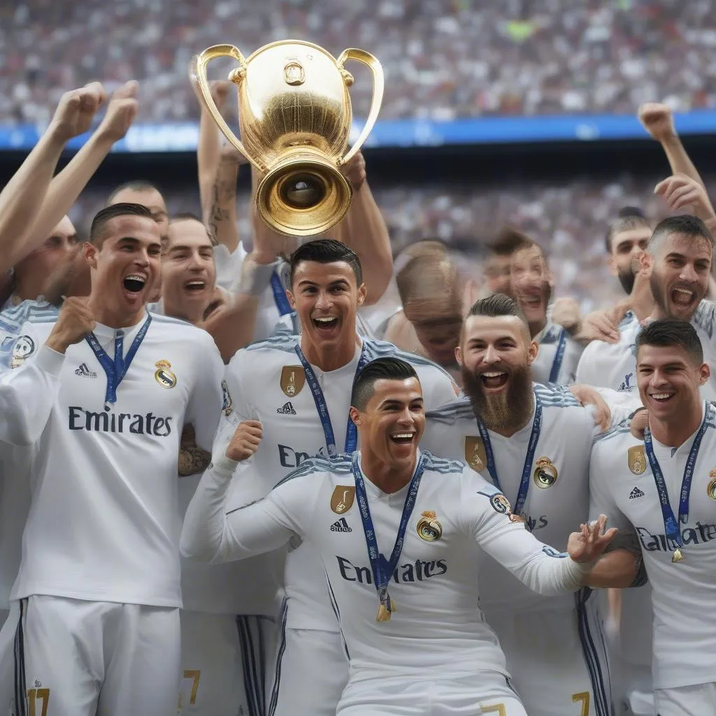 Ronaldo cùng đồng bọn ăn mừng Cup Laliga