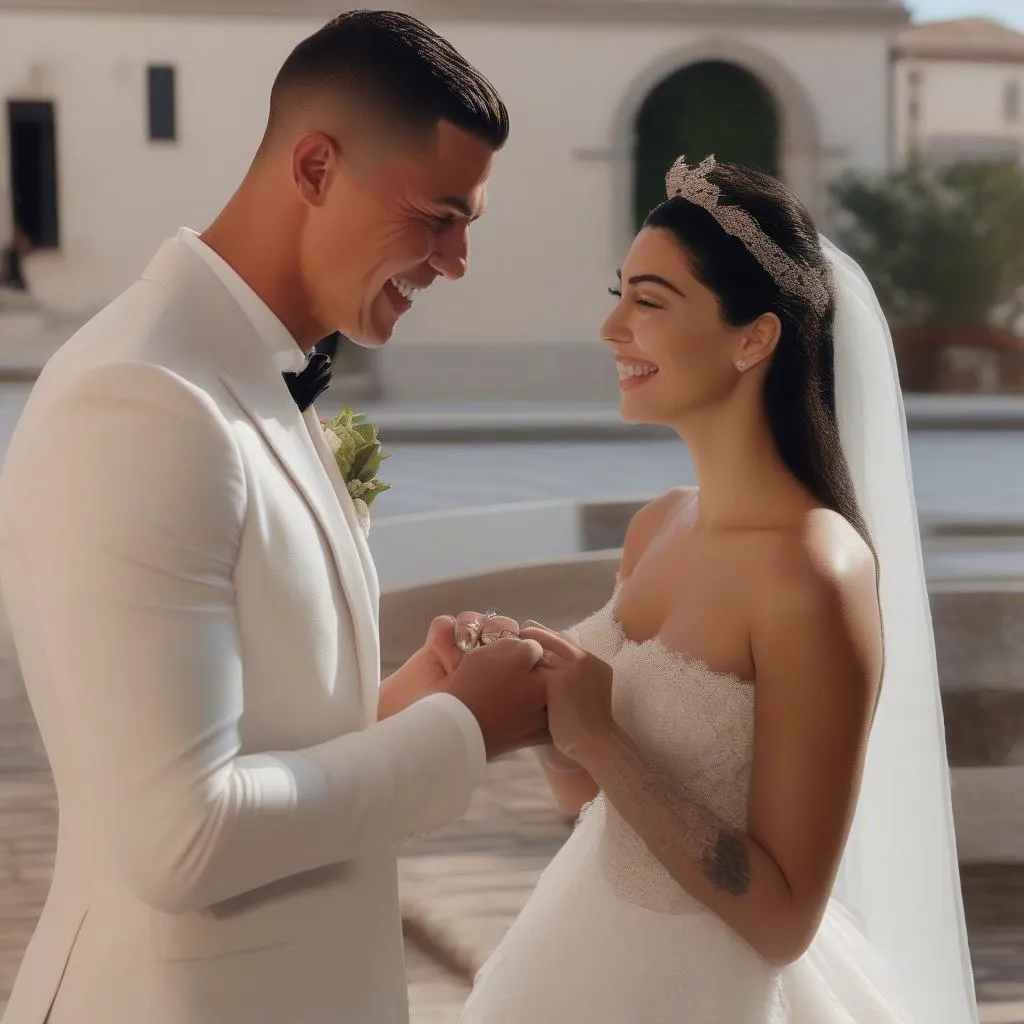 Hình ảnh Ronaldo và Georgina Rodriguez trao nhẫn cưới