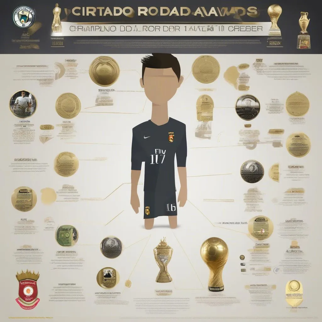 Bức ảnh minh họa với những danh hiệu và kỷ lục mà King Ronaldo đã đạt được, thể hiện sự vĩ đại của anh.