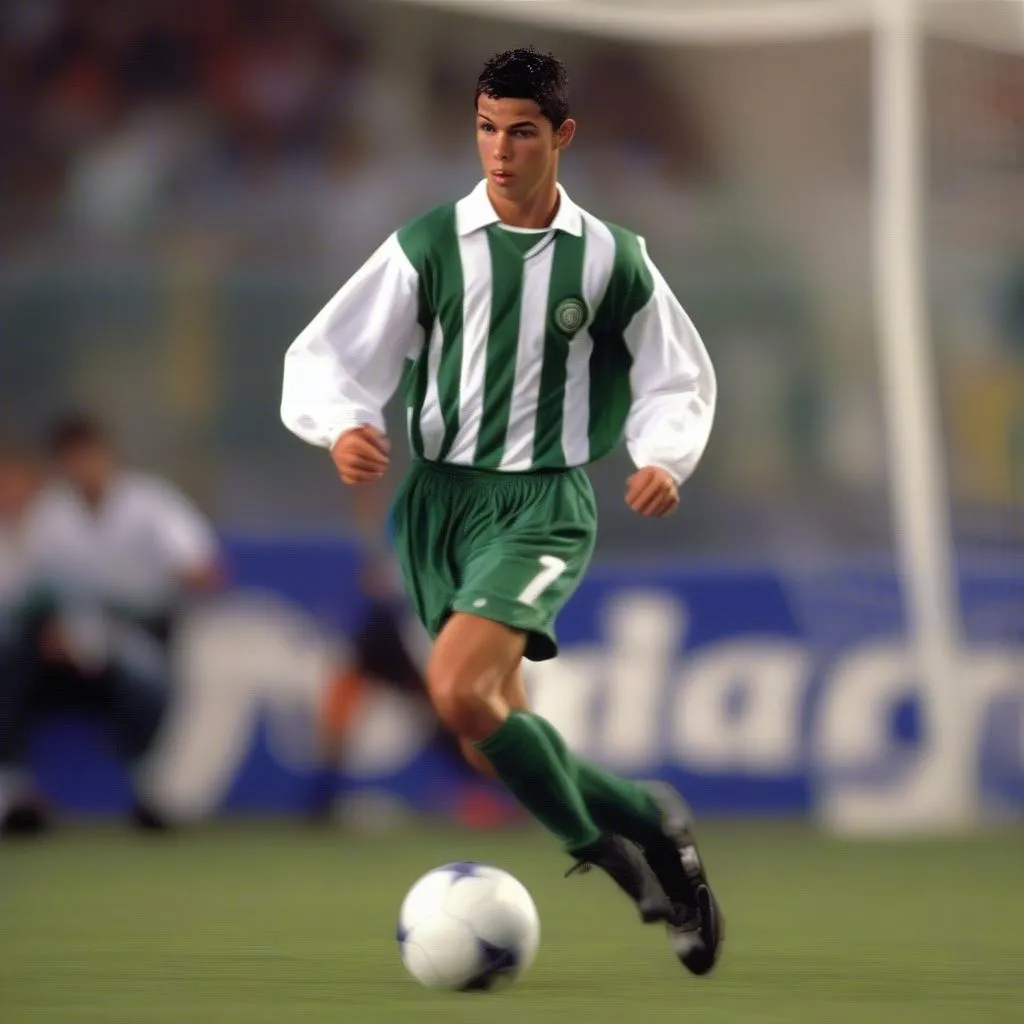 Hình ảnh Ronaldo trong trận đấu chuyên nghiệp đầu tiên cùng Sporting Lisbon