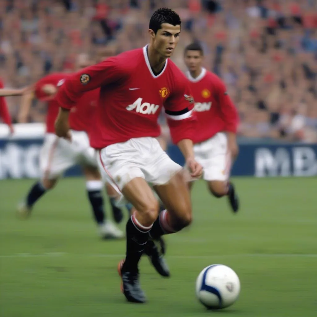 Cristiano Ronaldo in his debut match for Manchester United against Bolton Wanderers