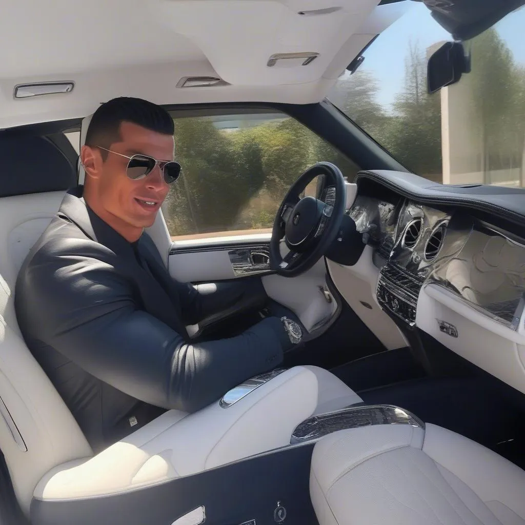 Ronaldo lái chiếc Roll Royce Cullinan của mình, thể hiện sự yêu thích đặc biệt với chiếc xe này