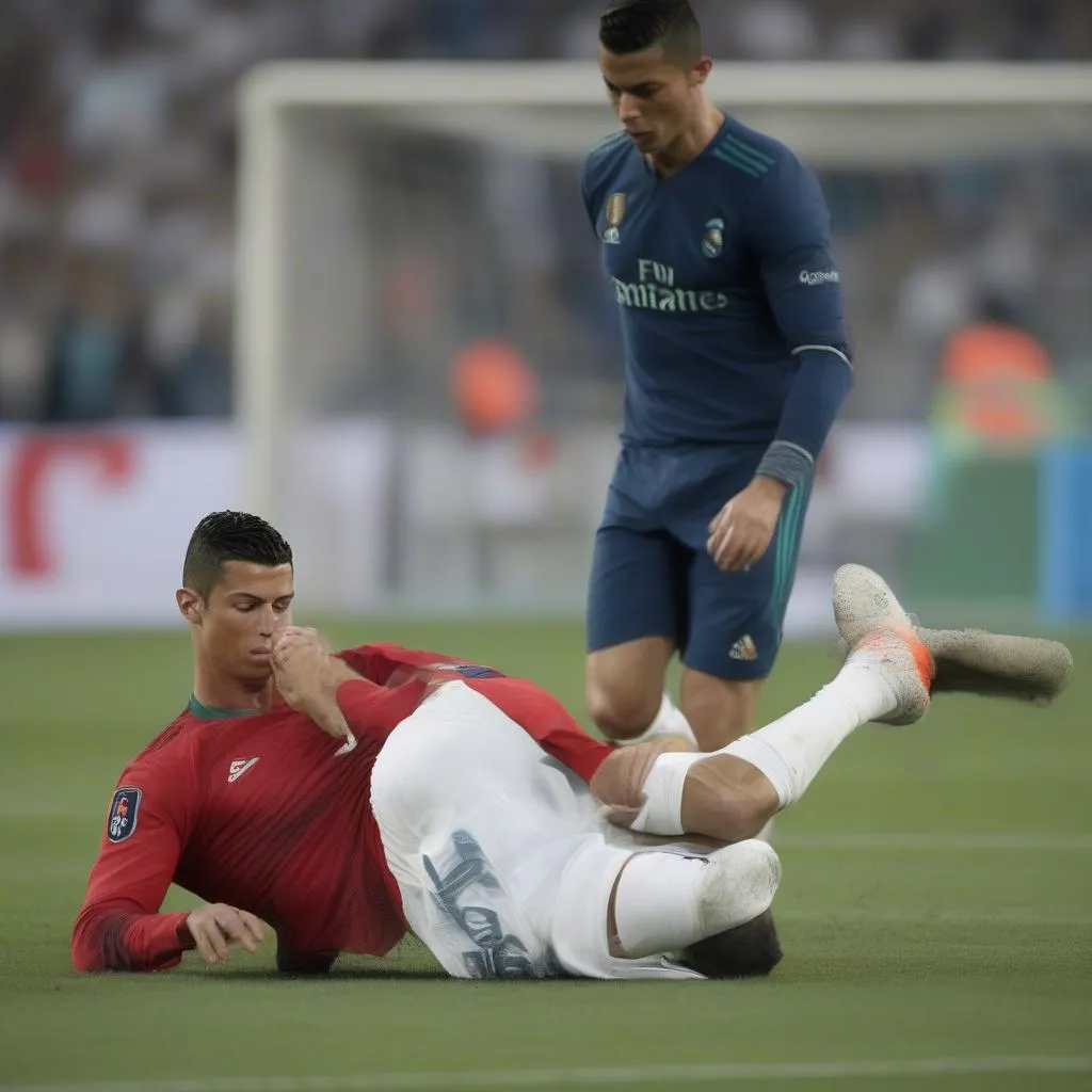 Cầu thủ Cristiano Ronaldo bị phạm lỗi dẫn đến chấn thương