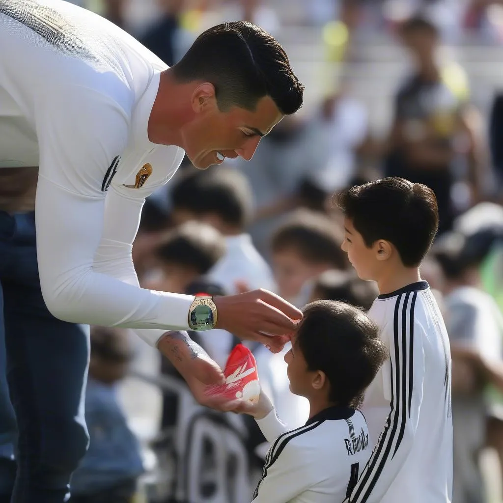 Ronaldo đổi áo với fan