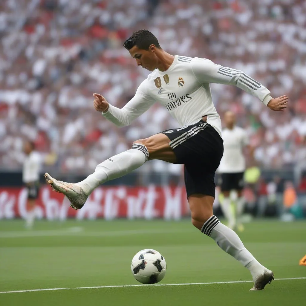 Ronaldo đang dứt điểm bằng chân trái