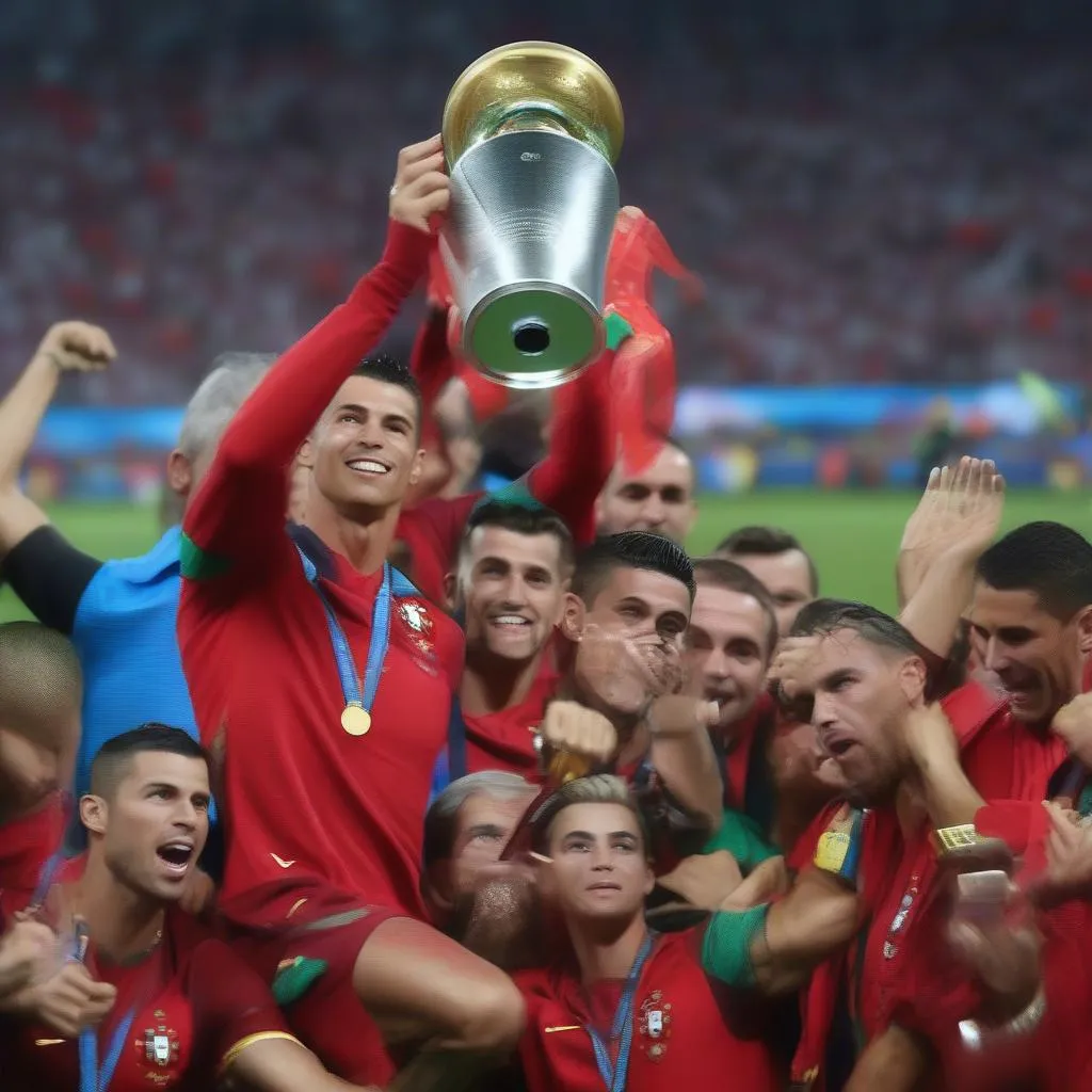 Cristiano Ronaldo nâng cao cúp vô địch Euro 2016