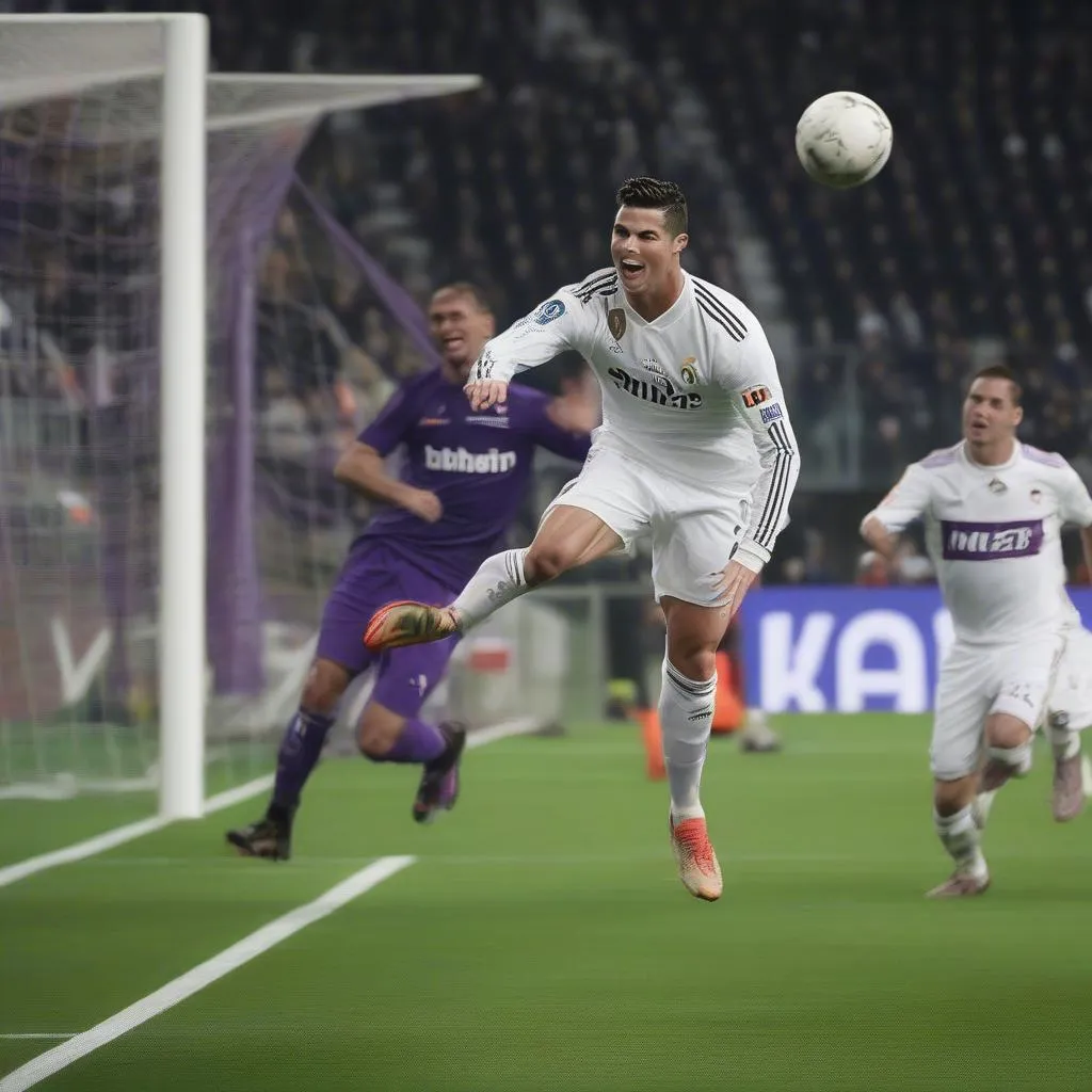 Ronaldo ghi bàn vào lưới Fiorentina trong trận đấu đầy kịch tính.