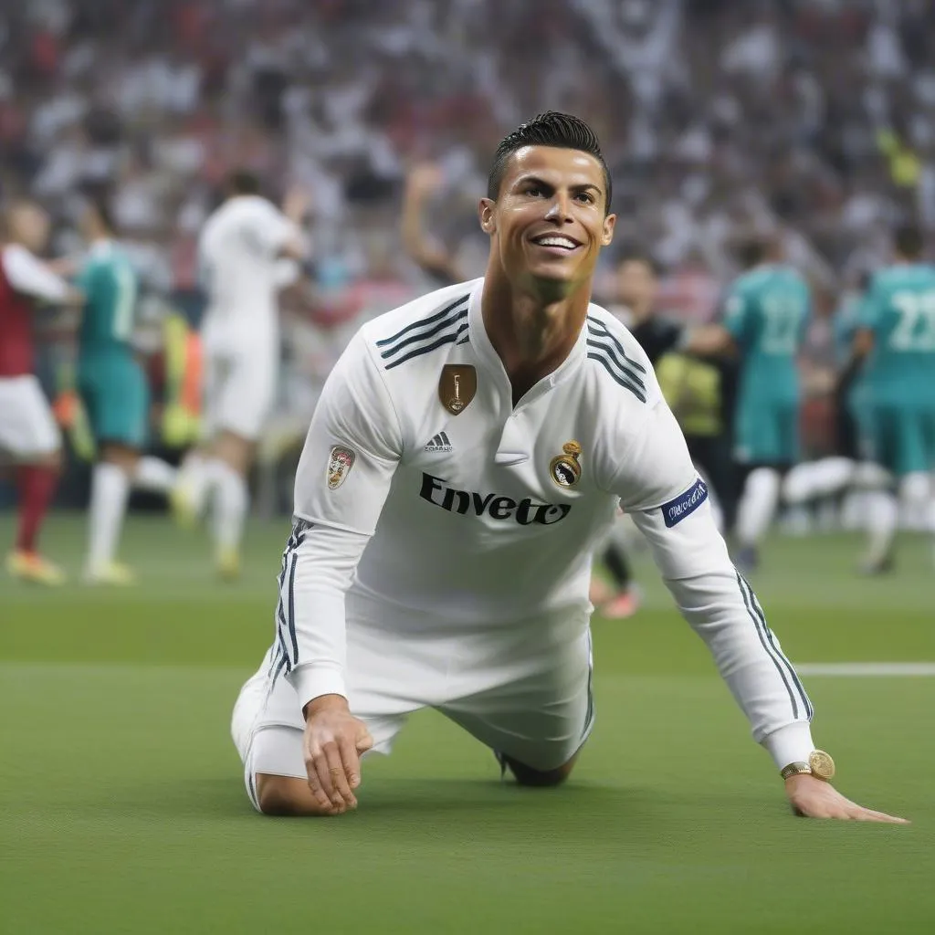 Ronaldo ghi bàn trong lịch sử: Ronaldo ăn mừng sau khi ghi bàn