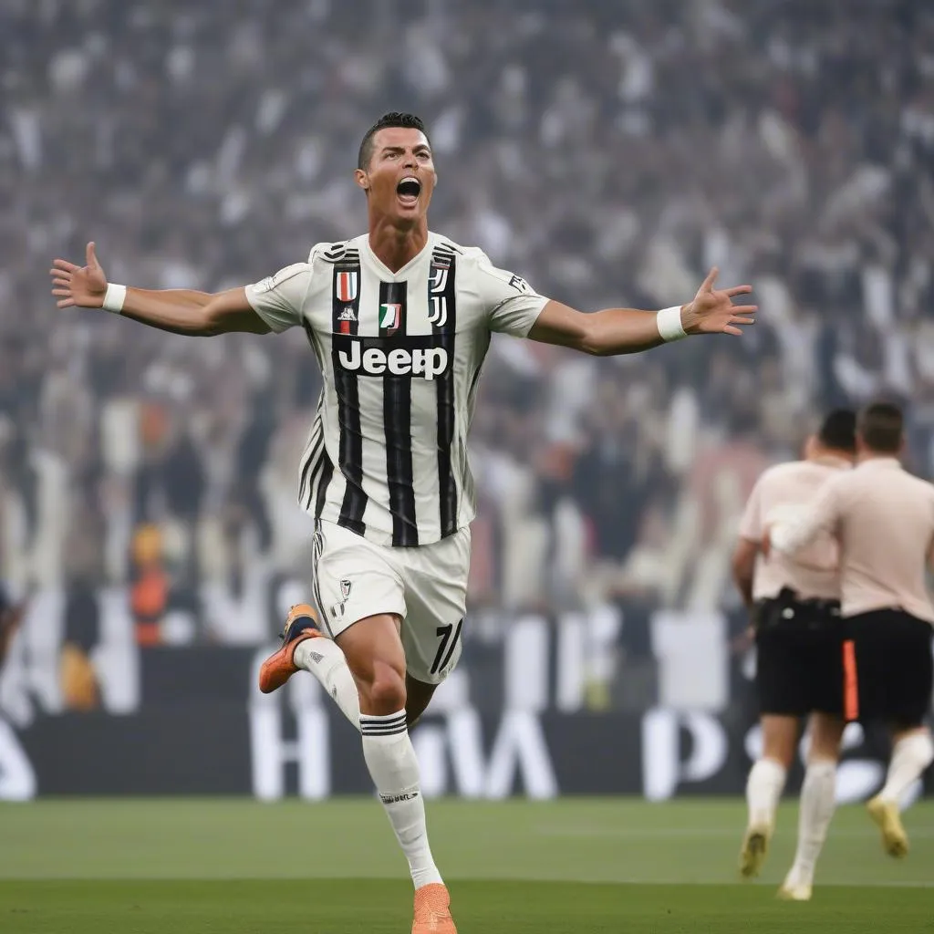 Hình ảnh Ronaldo ghi bàn cho Juventus trong một trận đấu