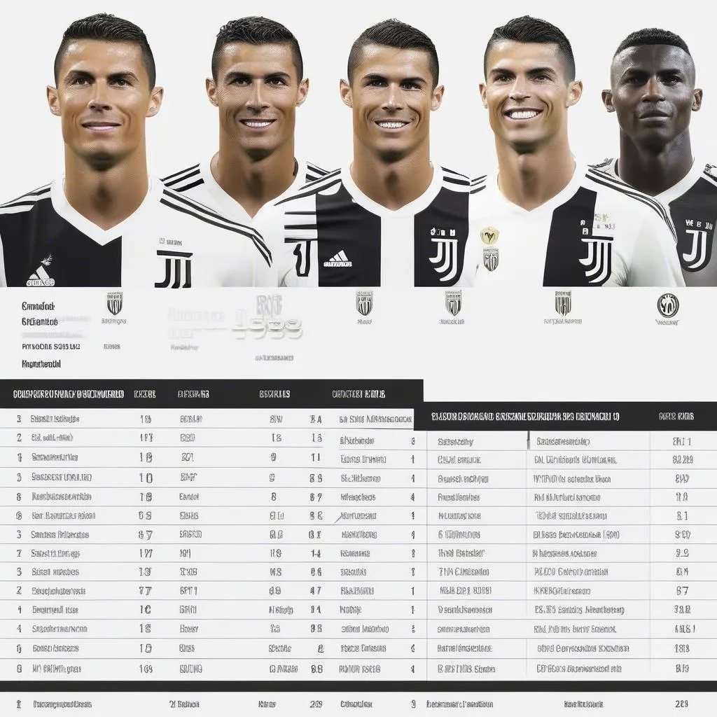 Bảng thống kê số bàn thắng của Ronaldo trong màu áo Juventus