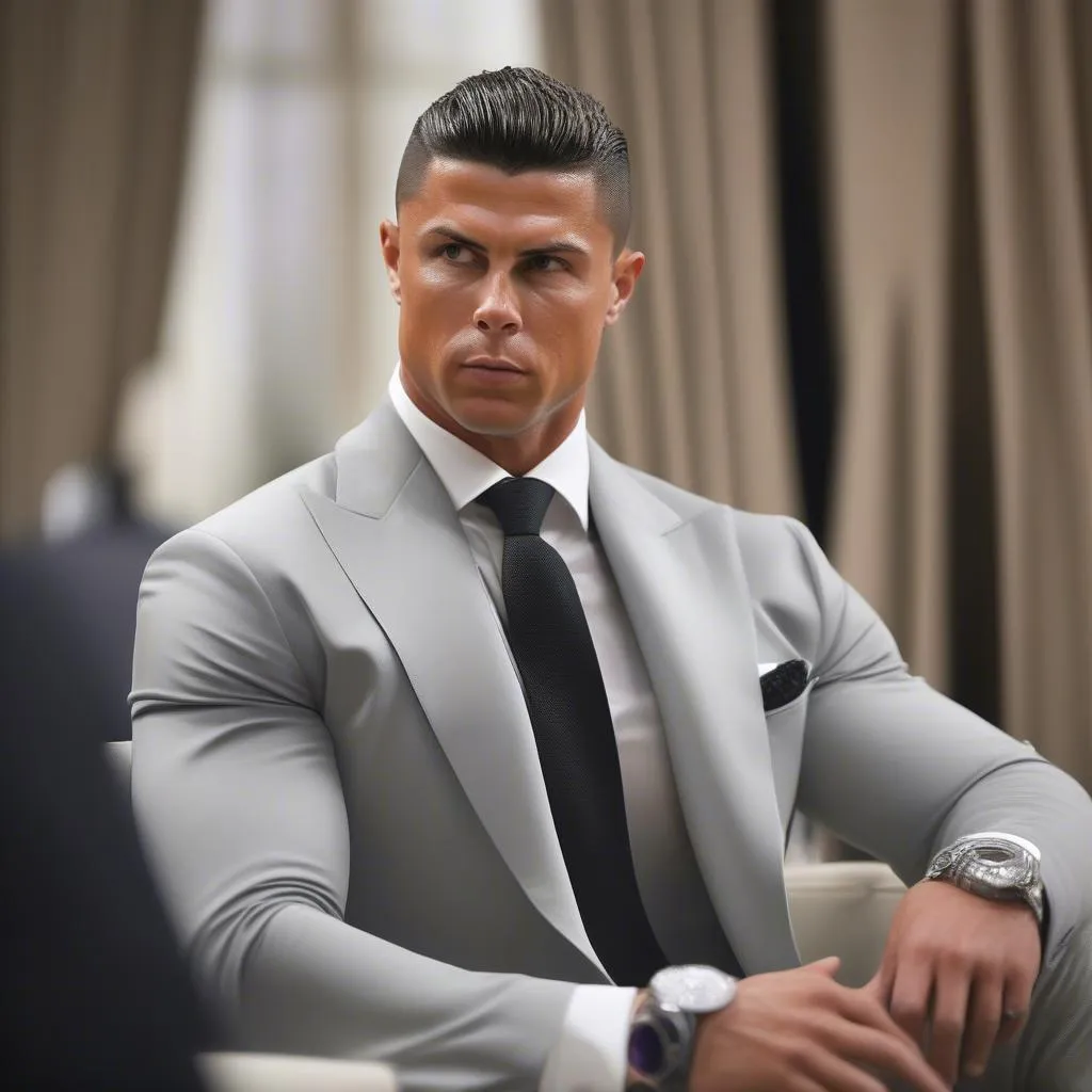 Ronaldo với kiểu tóc vuốt ngược gọn gàng năm 2018