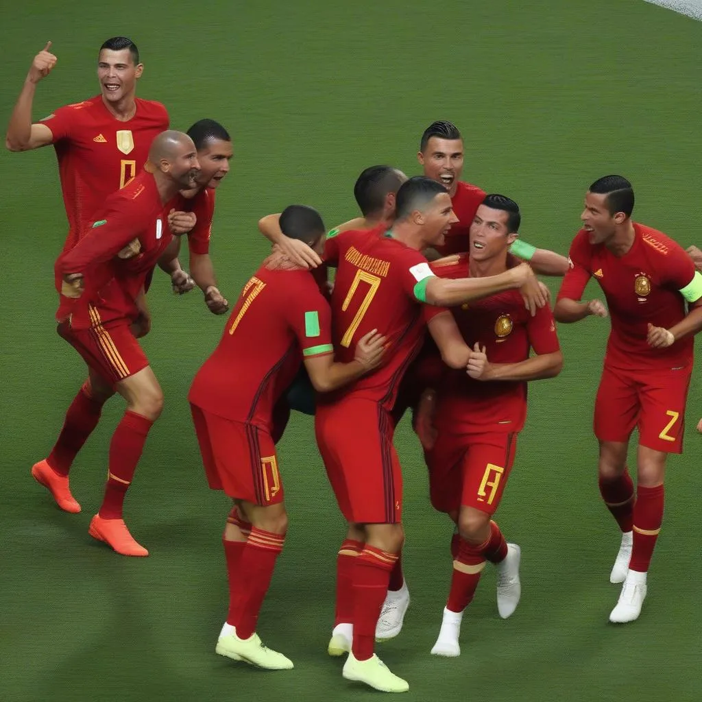 Ronaldo ghi bàn trong trận đấu World Cup 2018 với Tây Ban Nha