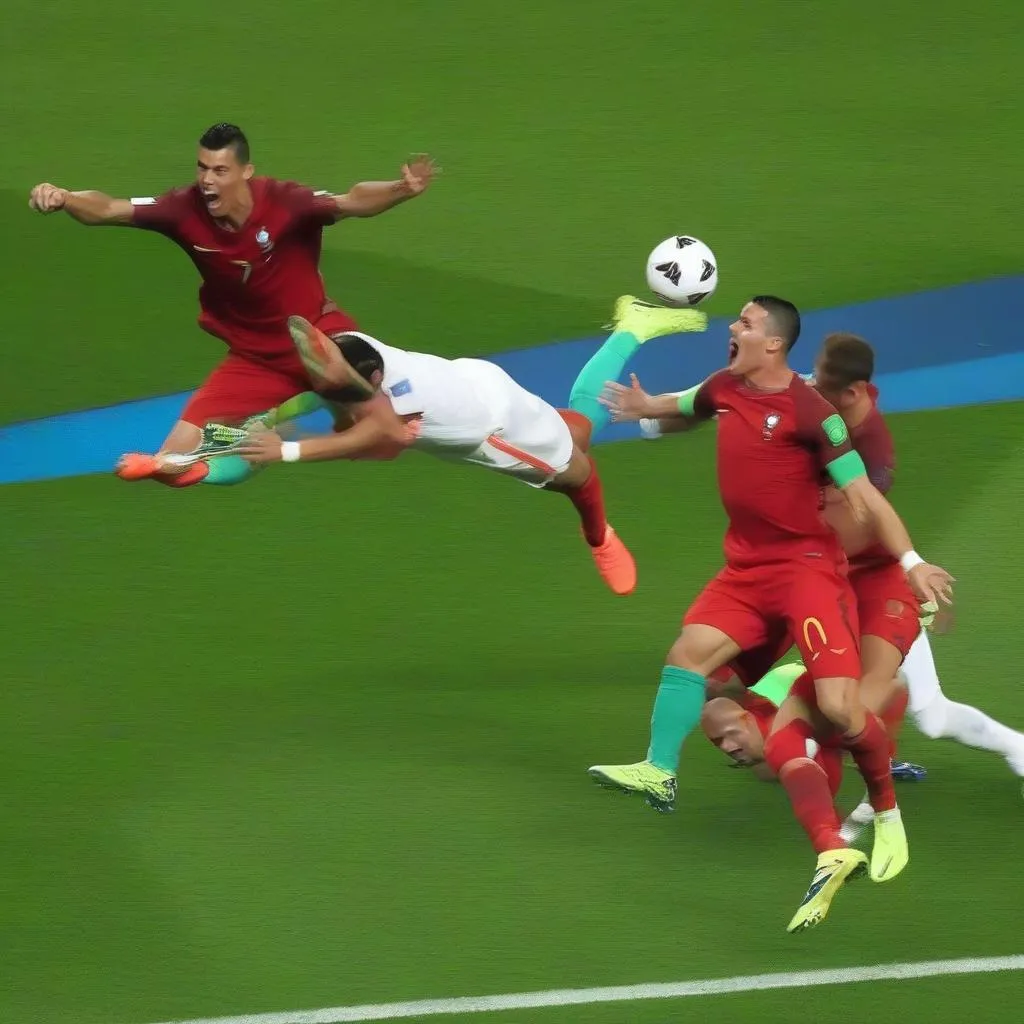 Cristiano Ronaldo đánh đầu ghi bàn trong trận chung kết Euro 2016