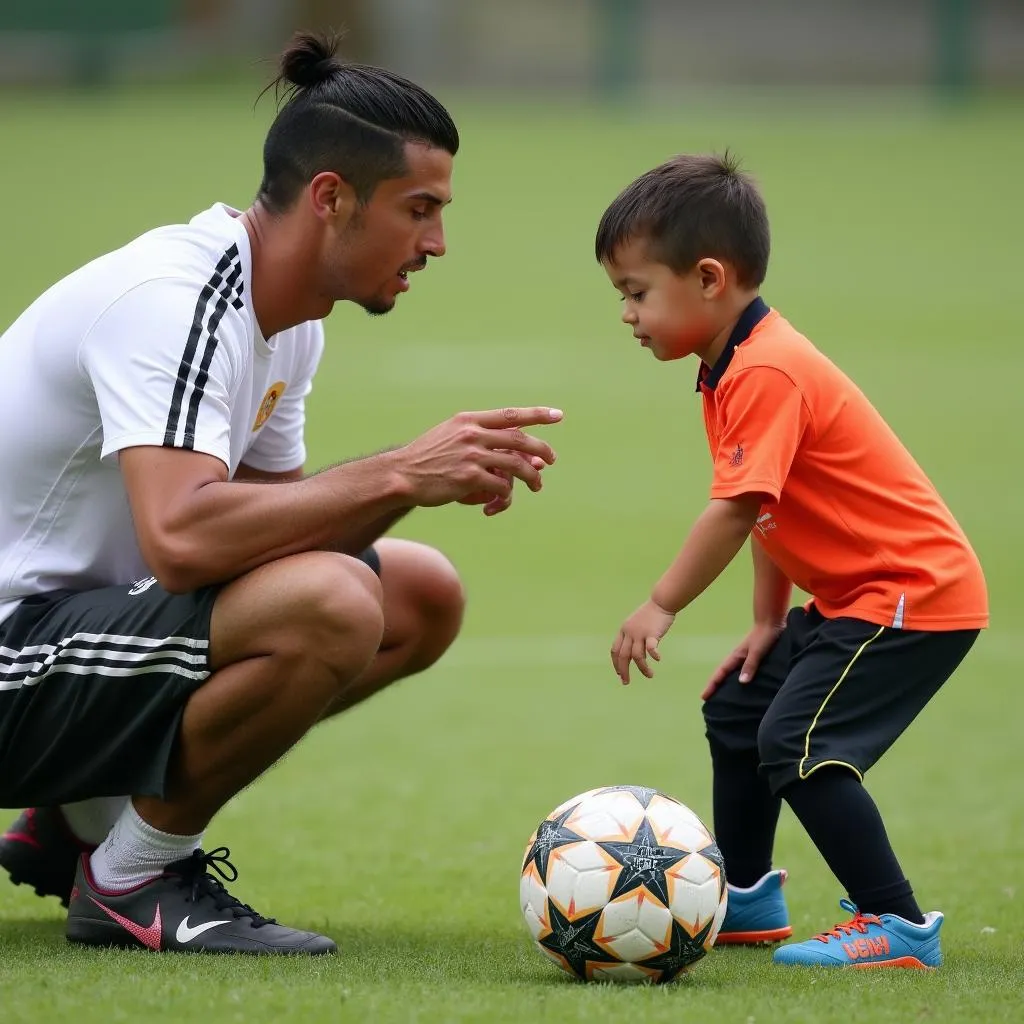 Ronaldo hướng dẫn con trai chơi bóng