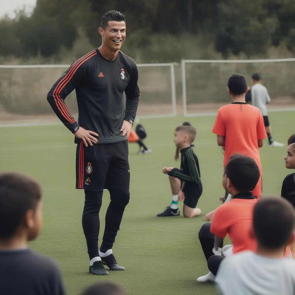 Hình ảnh Ronaldo cùng các cầu thủ trẻ