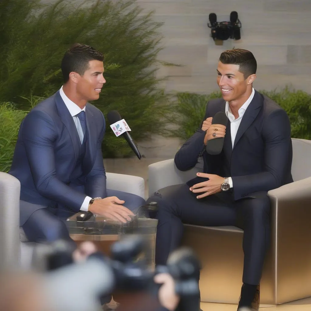 Cristiano Ronaldo trong một cuộc phỏng vấn, anh ấy đang nói về việc làm từ thiện