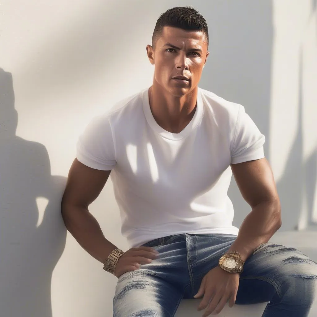 Ronaldo diện quần jean Dsquared 2 rách