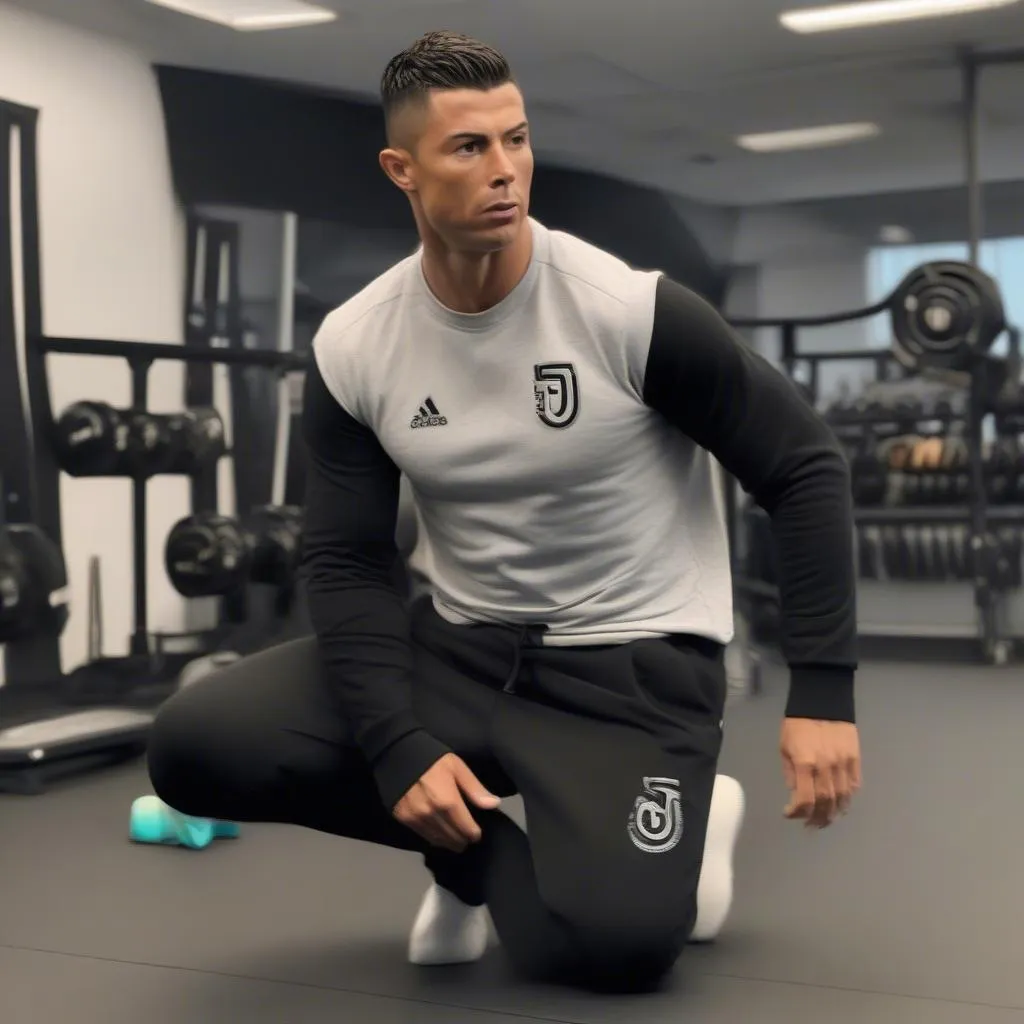 Ronaldo trong bộ jogger tập luyện