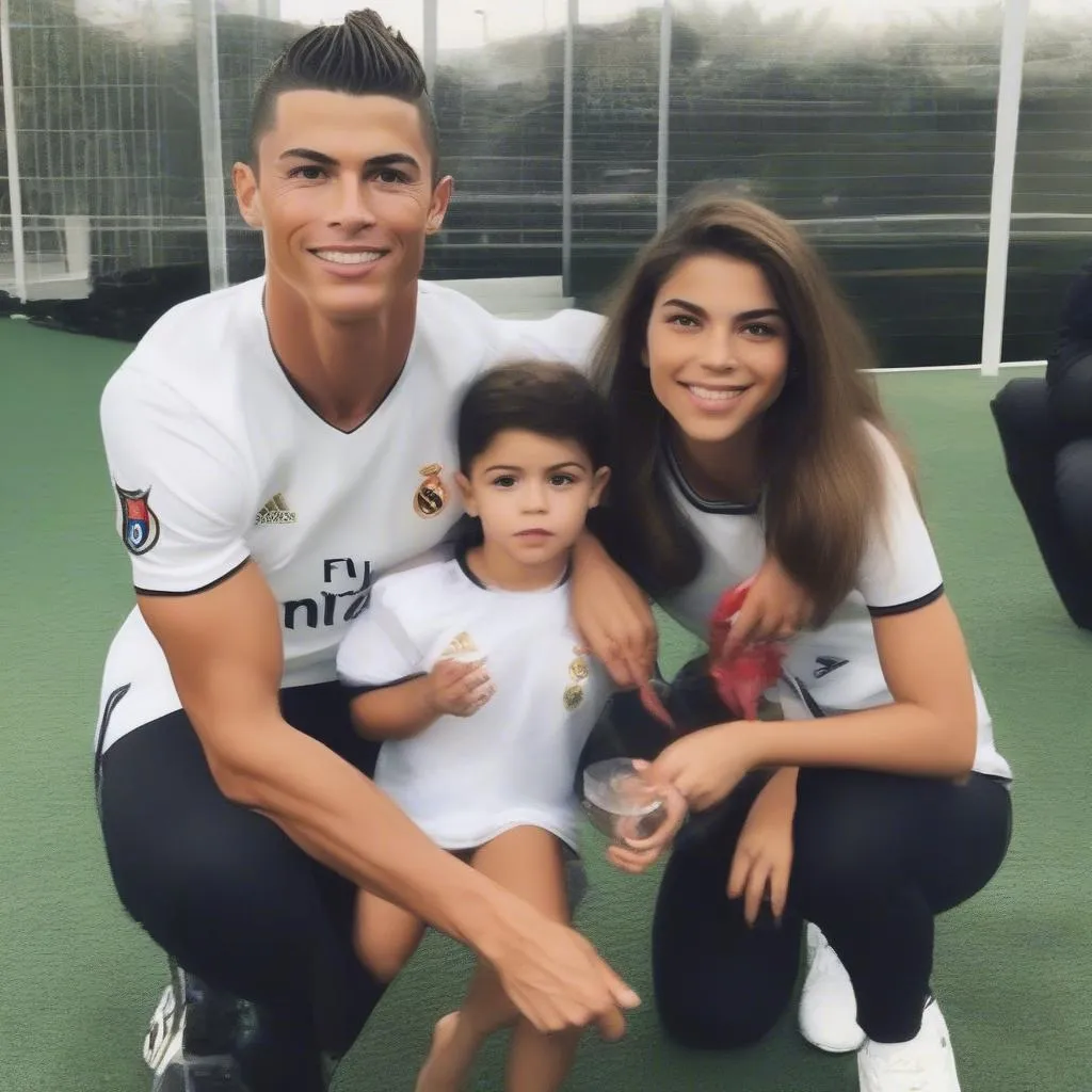 Cristiano Ronaldo Jr cùng mẹ và em gái