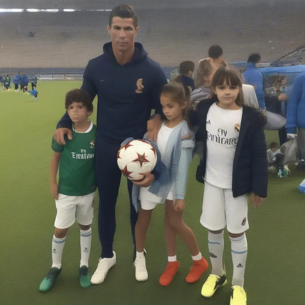 Ronaldo Jr., Mateo, Eva và Alana trong trận đấu của bố mẹ