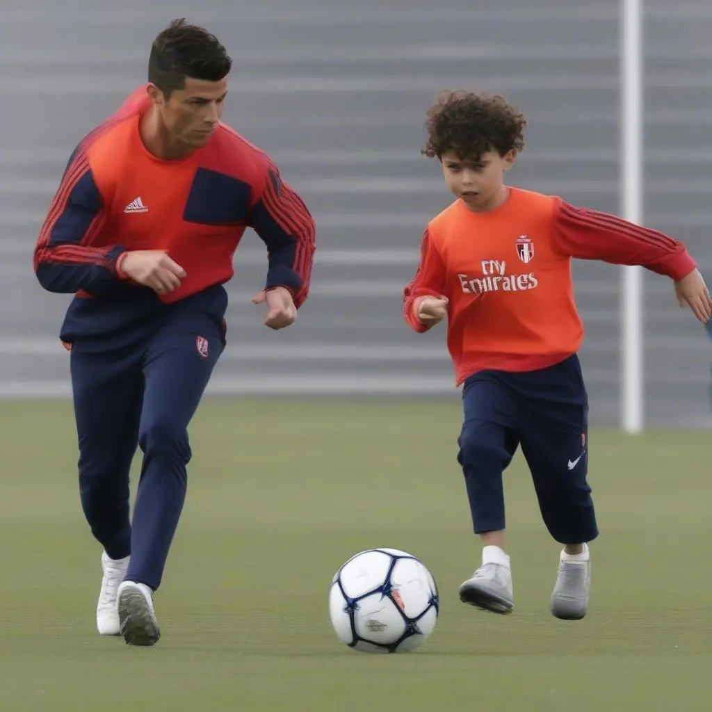 Ronaldo Jr. và Mateo Ronaldo tập luyện cùng bố