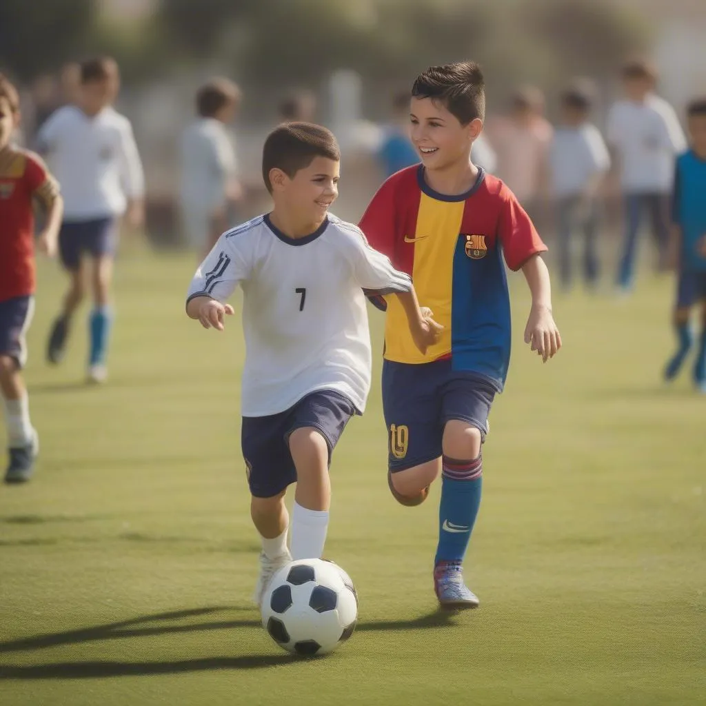 Ronaldo Jr và Messi Jr trên sân cỏ