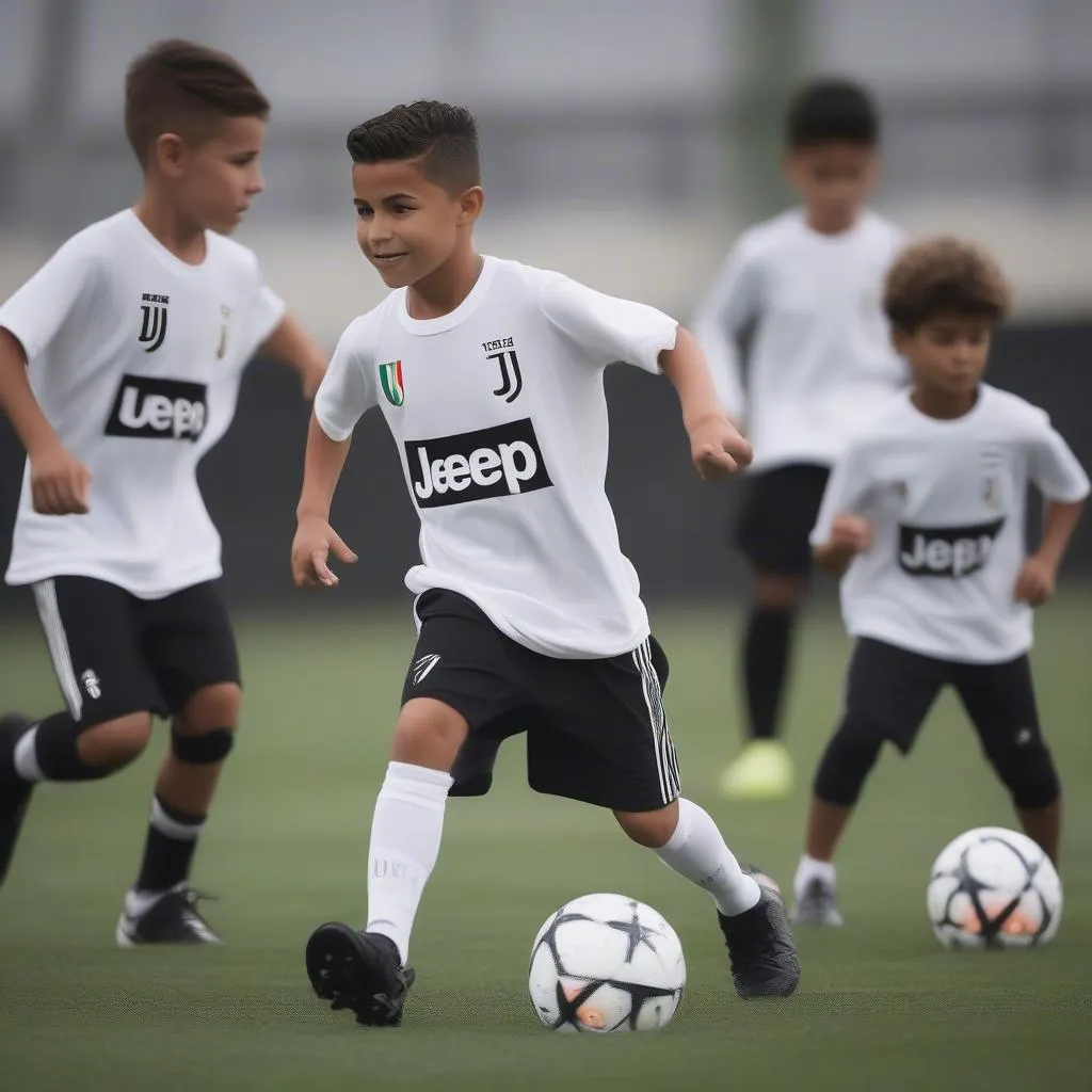 Ronaldo Jr. tập luyện bóng đá cùng các cầu thủ trẻ Juventus