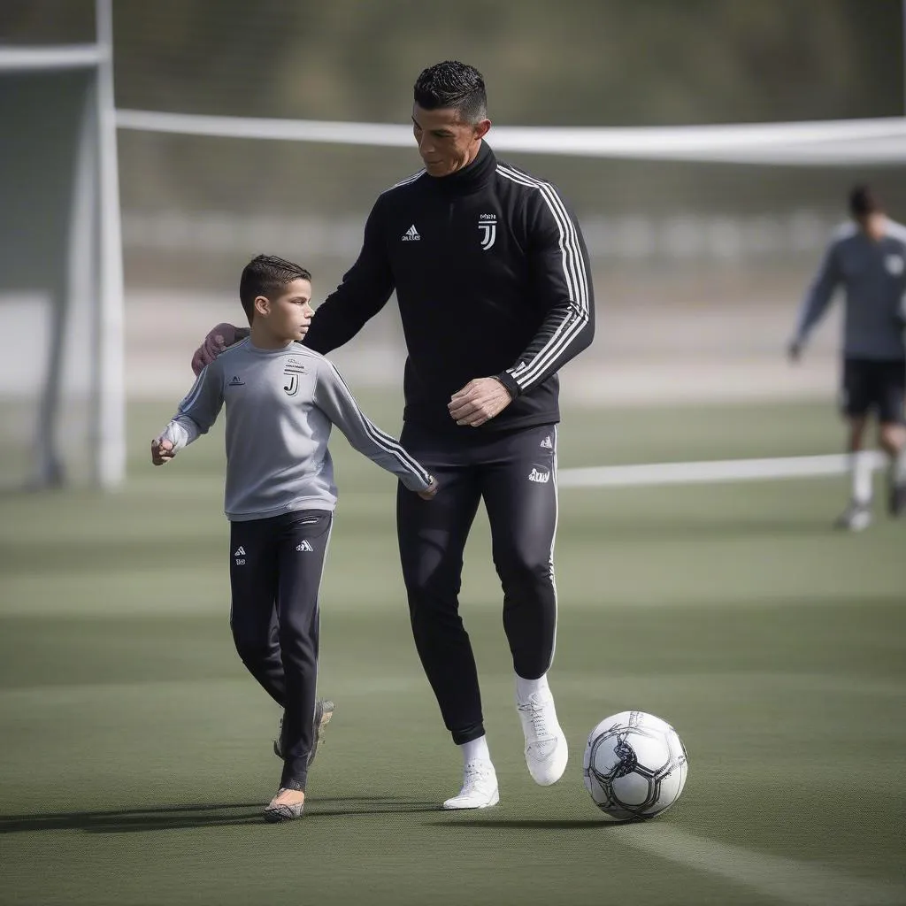 Ronaldo Jr và bố Cristiano Ronaldo tập luyện bóng đá - Nối nghiệp cha