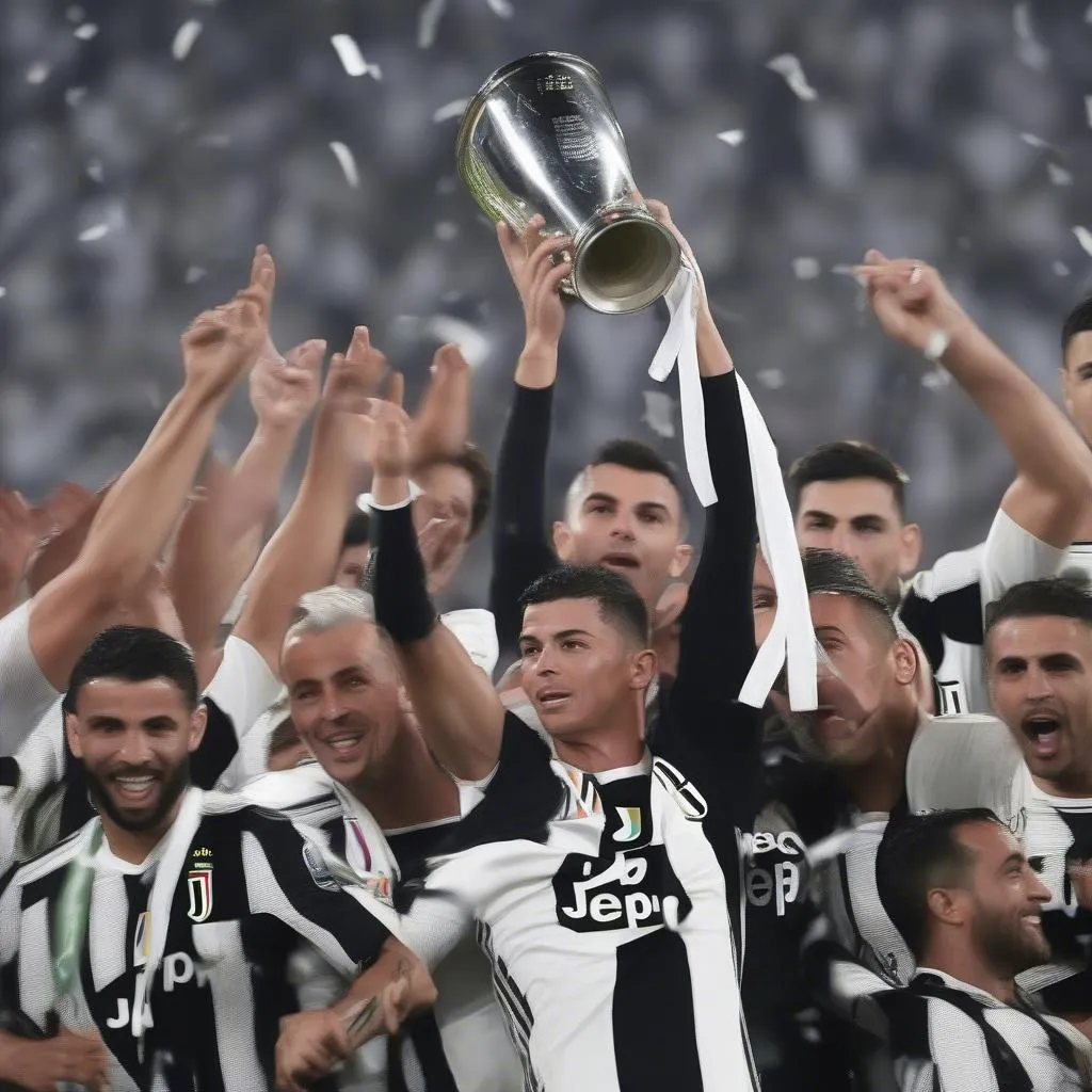 Ronaldo cùng Juventus nâng cao chiếc cúp Coppa Italia 2018