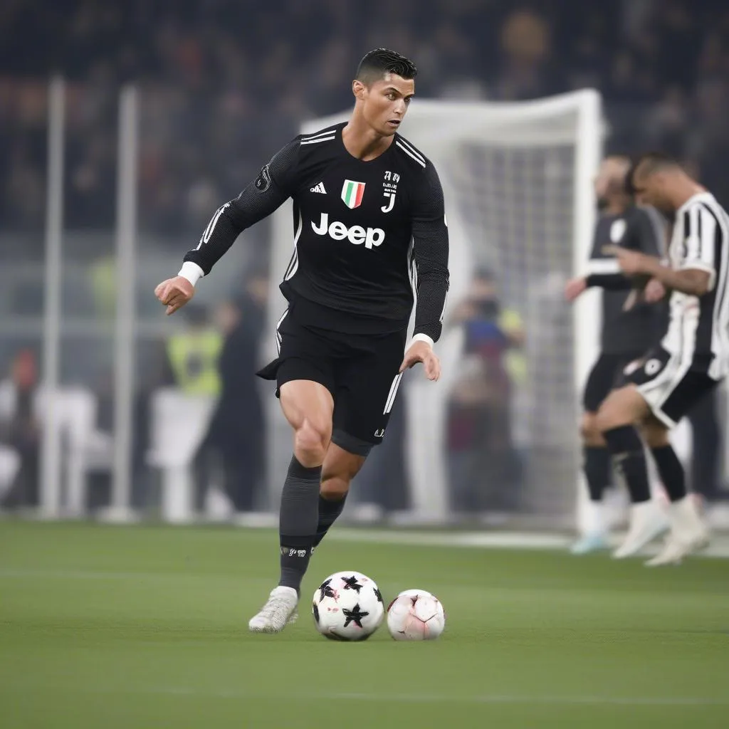 Hình ảnh Ronaldo ghi bàn cho Juventus trong trận đấu với đối thủ