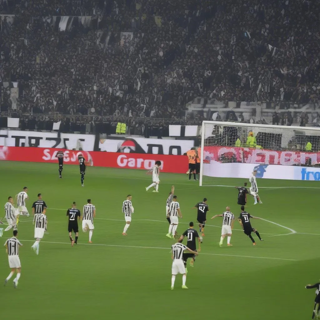 Ronaldo celebrating a goal in a Juventus stadium