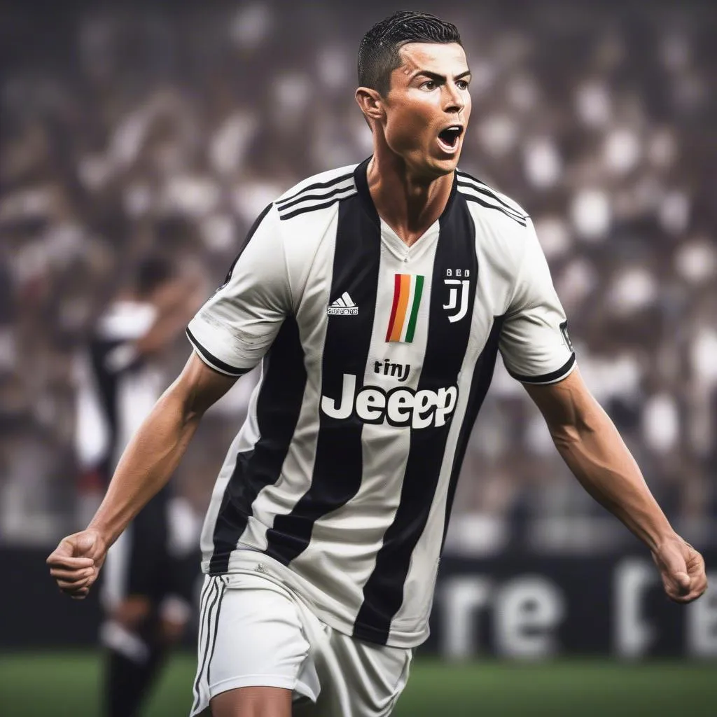 Hình nền Ronaldo Juventus trên sân cỏ - CR7 thi đấu đầy nhiệt huyết