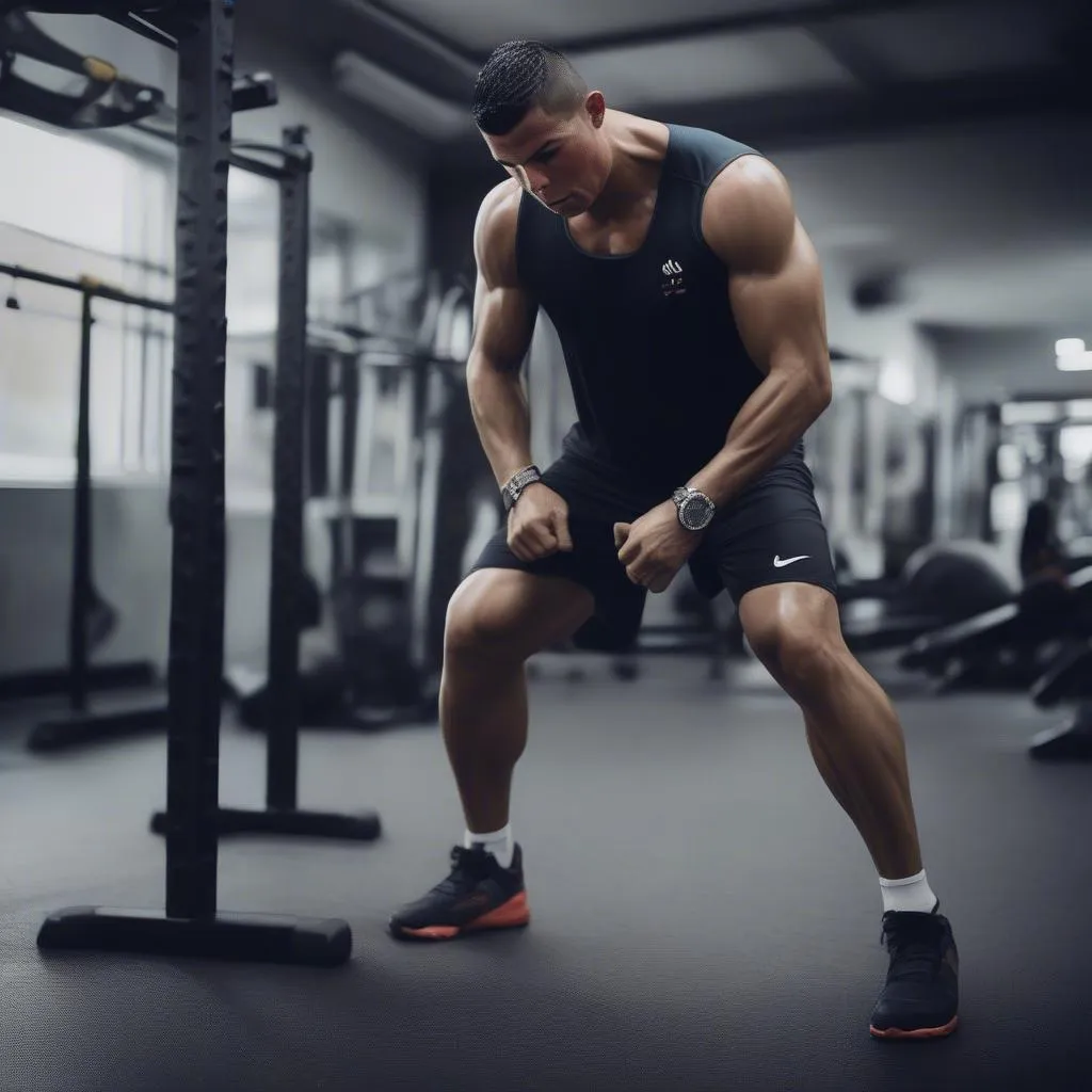 Ronaldo tập luyện thể lực tại phòng gym