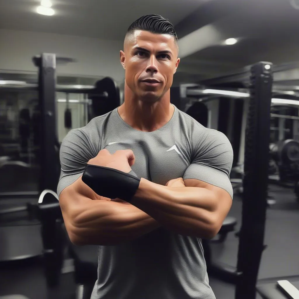 Ronaldo khoe cơ bắp khi tập luyện