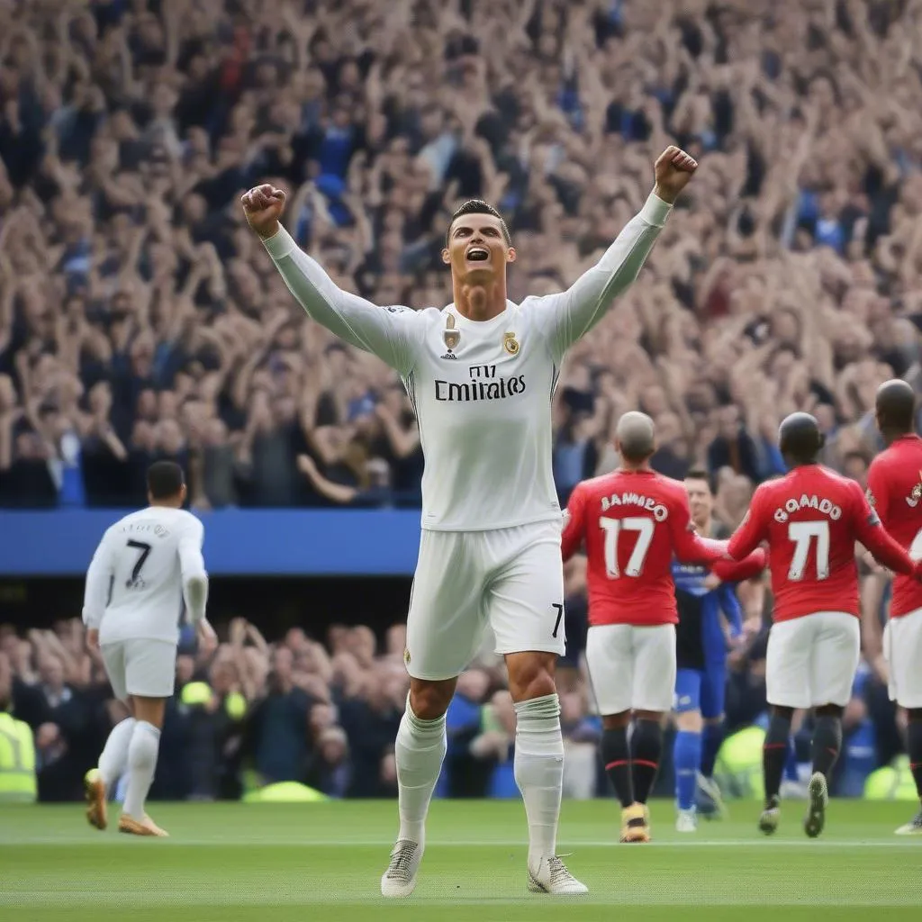 Ronaldo lập hattrick vào lưới Chelsea tại Stamford Bridge, chứng minh sức mạnh phi thường của mình.