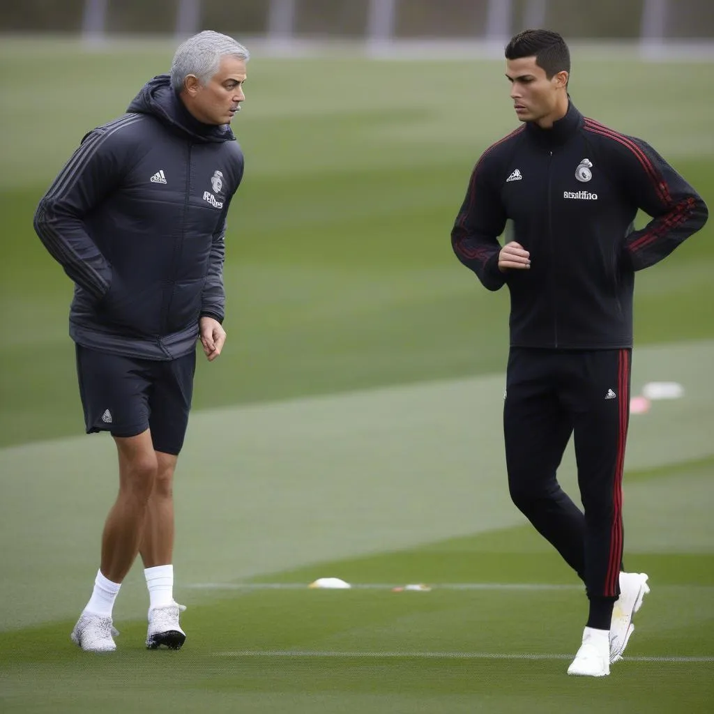 Ronaldo tập luyện cùng huấn luyện viên Jose Mourinho