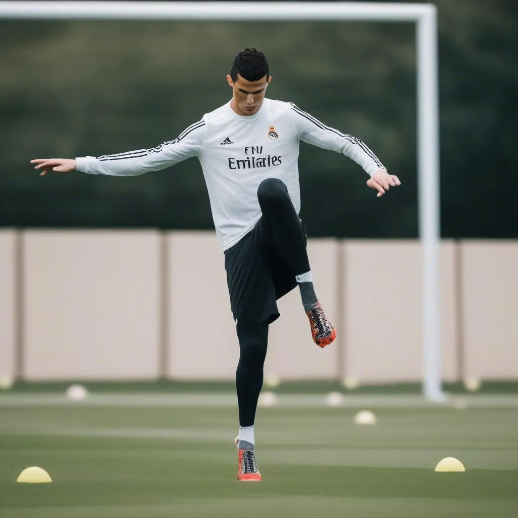 Cristiano Ronaldo tập luyện đá phạt