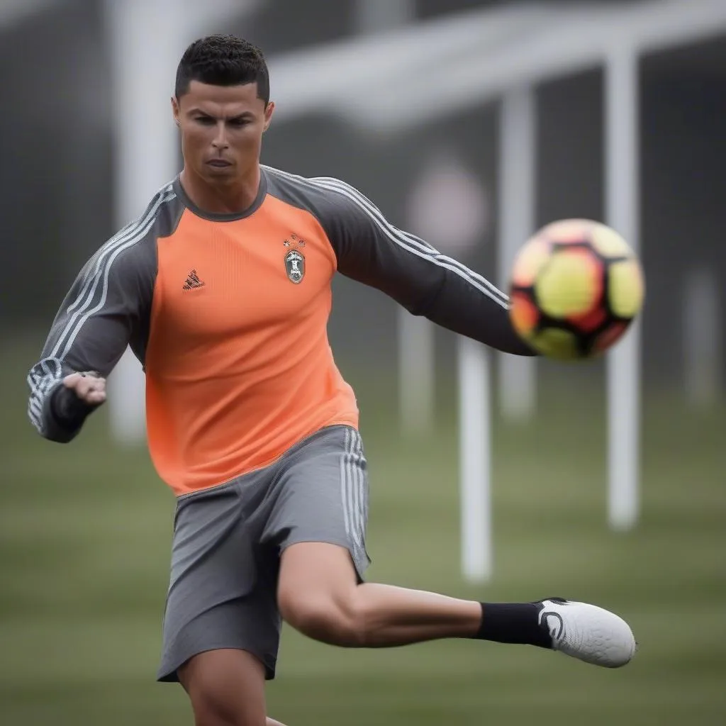 Ronaldo tập luyện khắc nghiệt: hình ảnh CR7 tập luyện chăm chỉ với cường độ cao, thể hiện sự nỗ lực không ngừng nghỉ