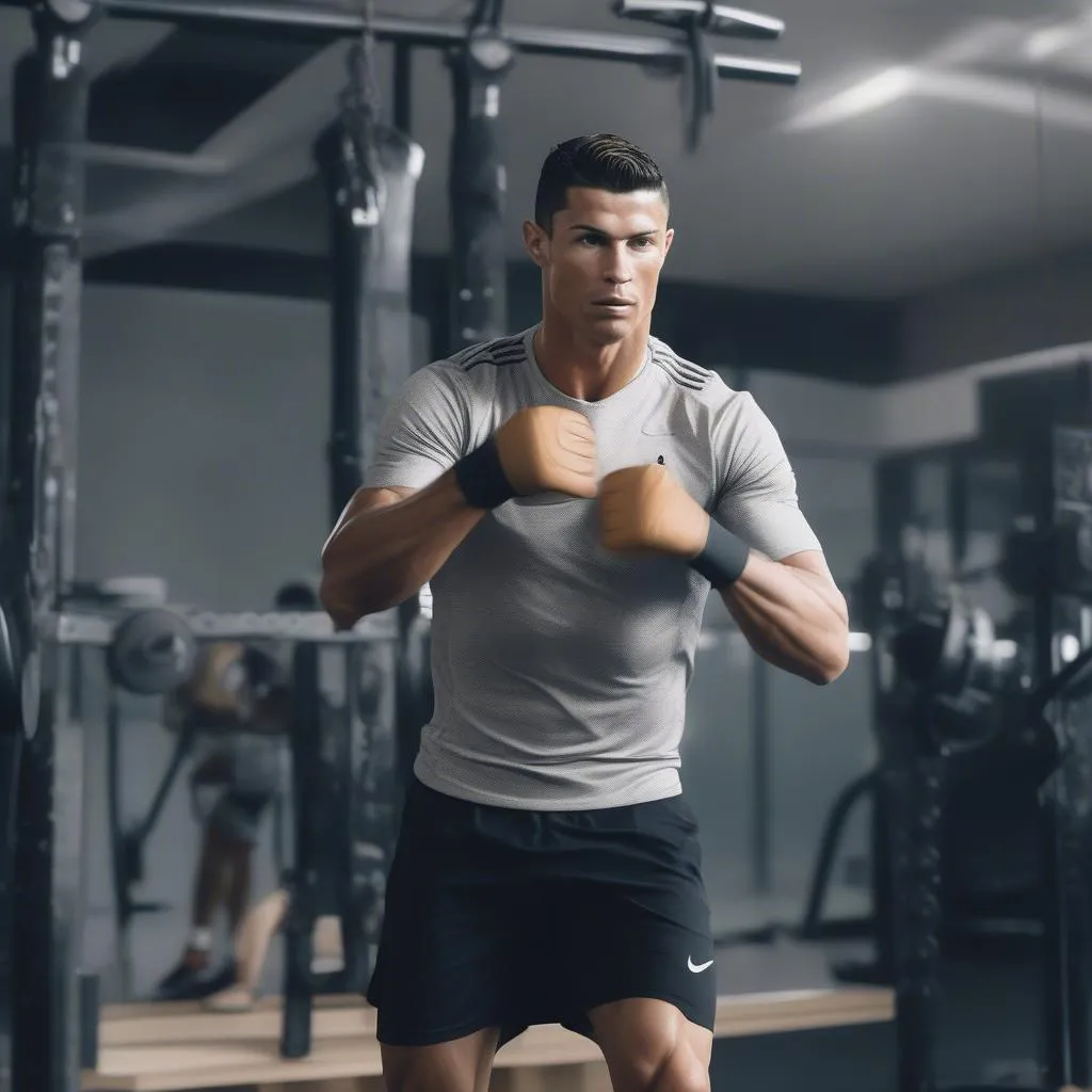 Hình ảnh Cristiano Ronaldo đang luyện tập với cường độ cao