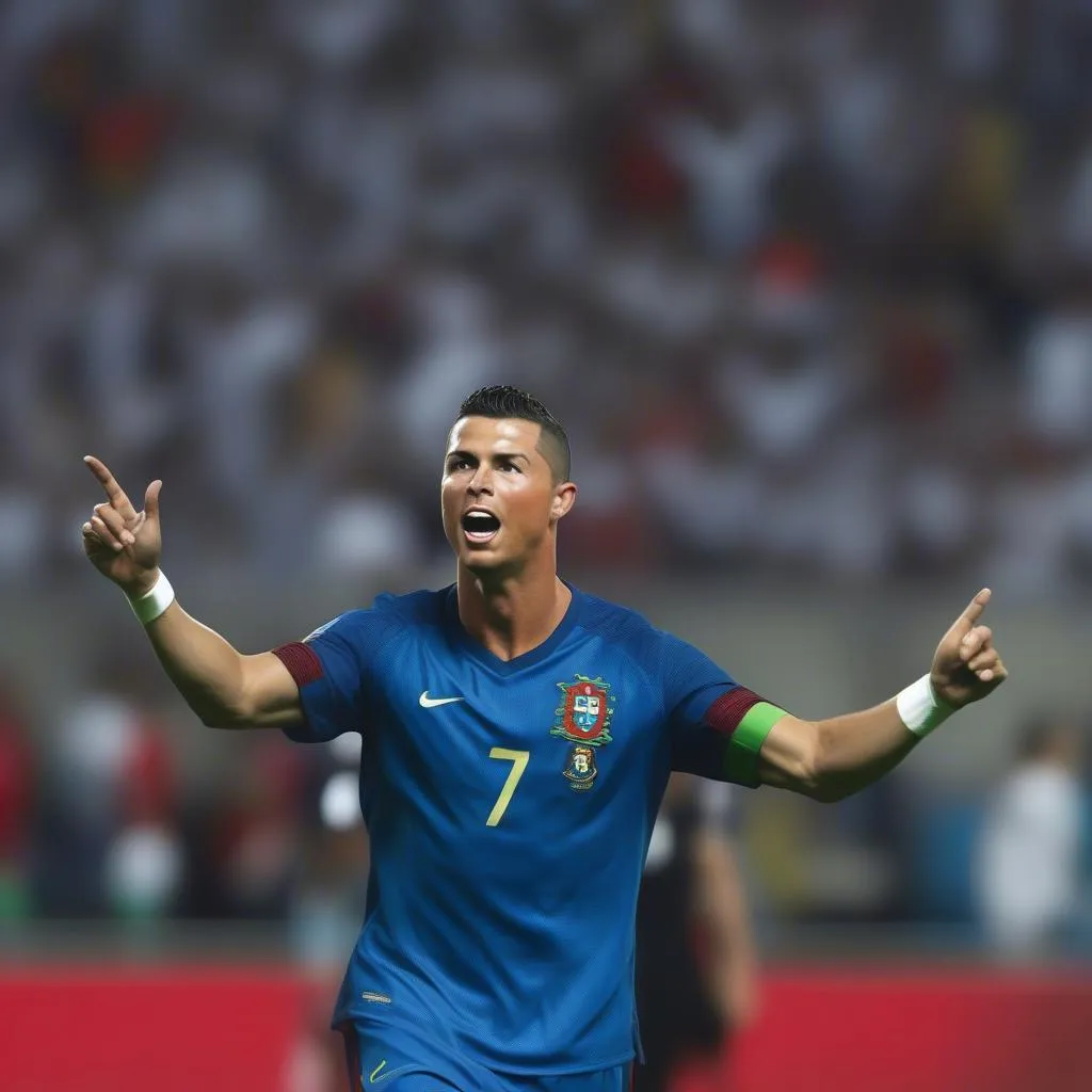 Ronaldo mặc áo Bồ Đào Nha màu xanh