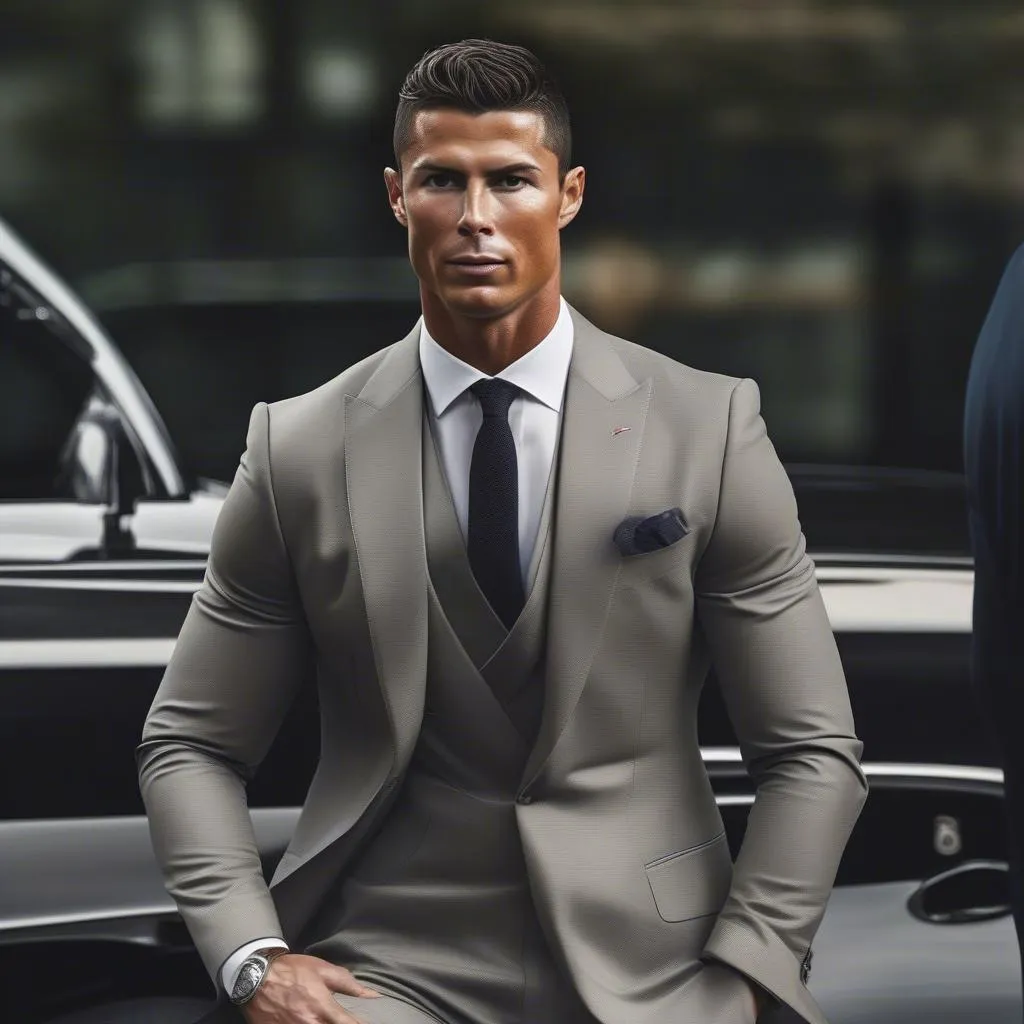 Ronaldo mặc vest lịch lãm, tạo nên phong cách sang trọng và thu hút