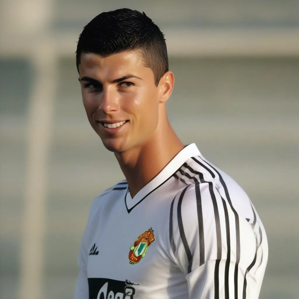 Ronaldo với kiểu tóc mái ngố trẻ trung thời trẻ