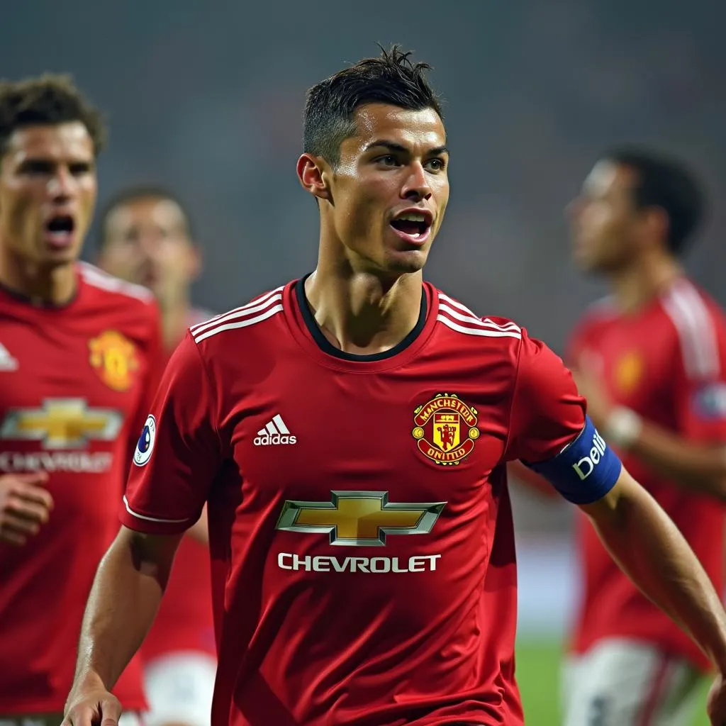 Cristiano Ronaldo trong màu áo Manchester United