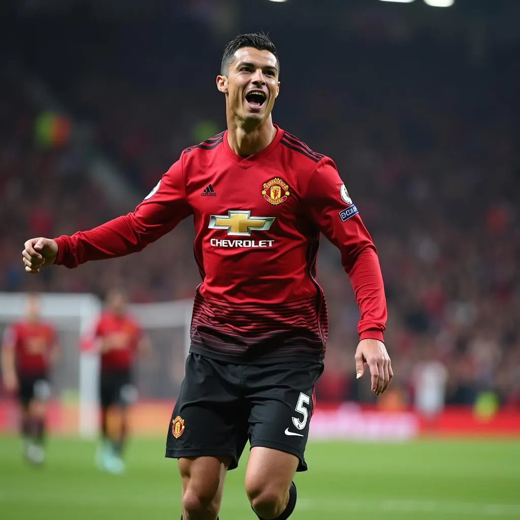 Cristiano Ronaldo ăn mừng bàn thắng khi trở lại Manchester United